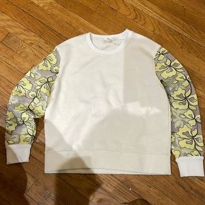 Maje White Sweatshirt with Floral Sleeves